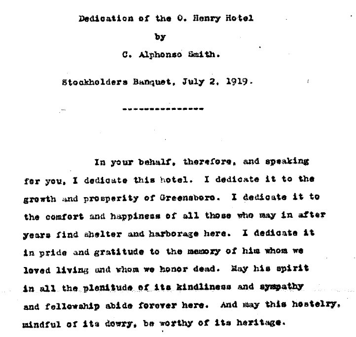 Dedication of Original O.Henry Hotel Dedication of Original O.Henry Hotel