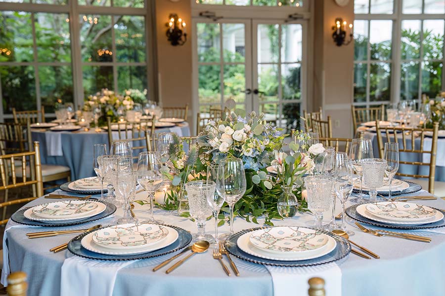 Featured in MarryMeNC, a spring wedding styled in dusty blue, in the Pavilion at O.Henry Hotel. Featured in MarryMeNC, a spring wedding styled in dusty blue, in the Pavilion at O.Henry Hotel.