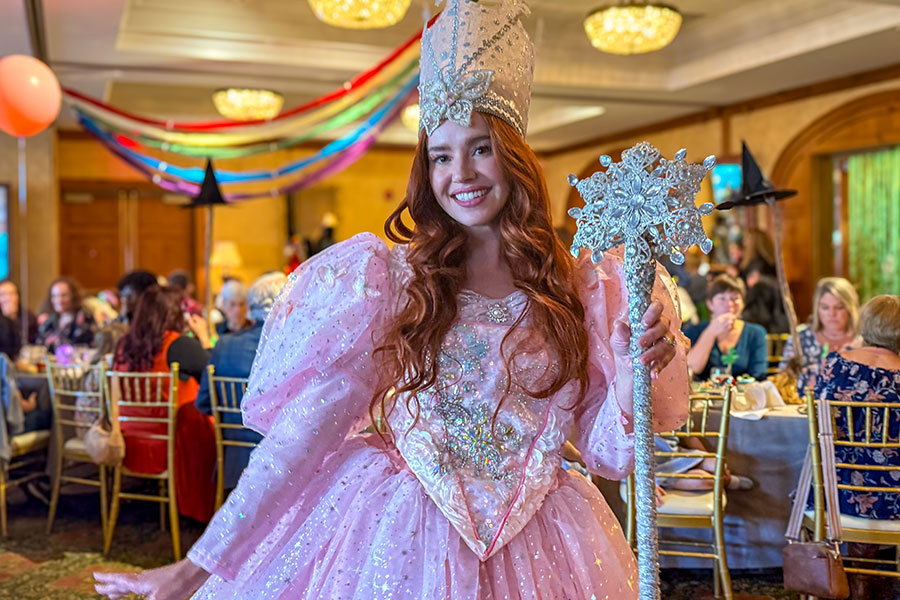 Glenda " The Good Witch" greets guests Glenda "the Good Witch" greets guests at the Wizard of Oz Tea